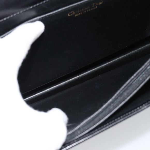 Christian Dior Hand Bag Leather Black Gold Auth 185093