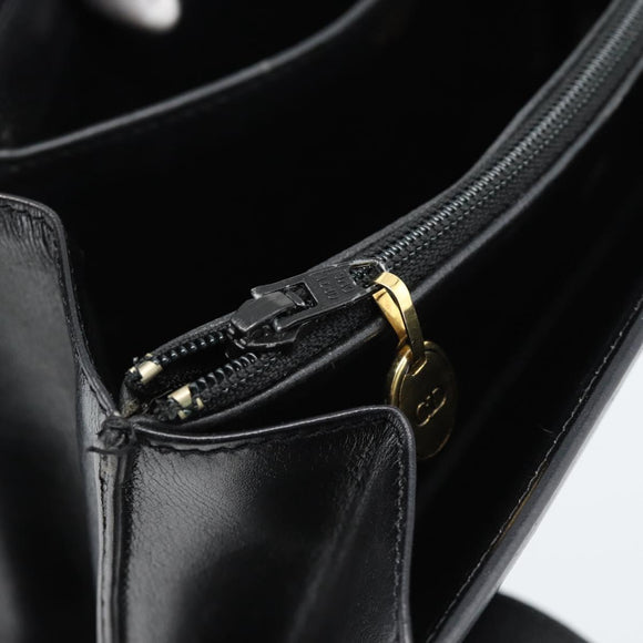 Christian Dior Hand Bag Leather Black Gold Auth 185093