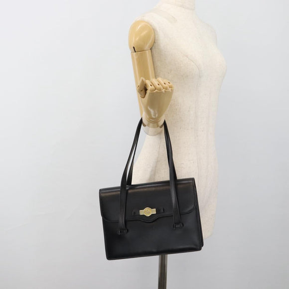 Christian Dior Hand Bag Leather Black Gold Auth 185093
