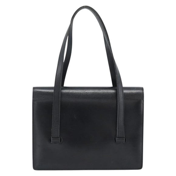 Christian Dior Hand Bag Leather Black Gold Auth 185093