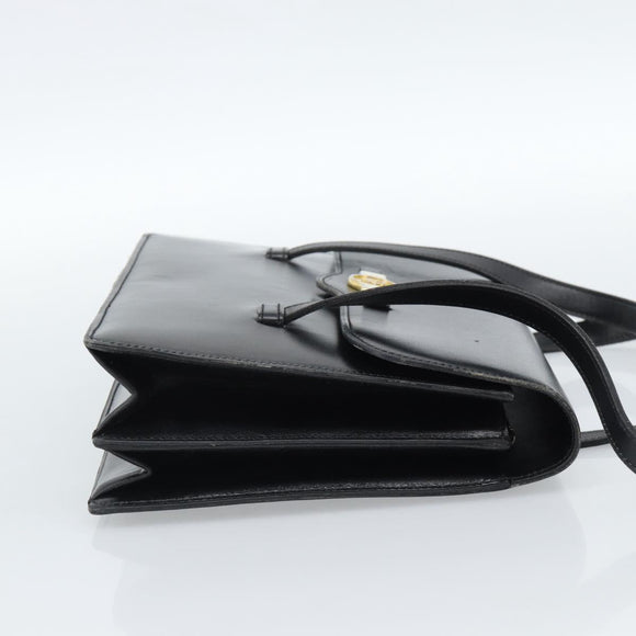 Christian Dior Hand Bag Leather Black Gold Auth 185093