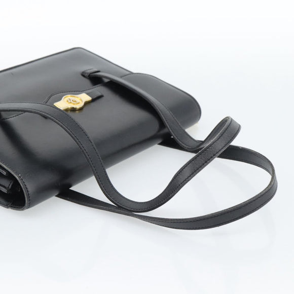 Christian Dior Hand Bag Leather Black Gold Auth 185093