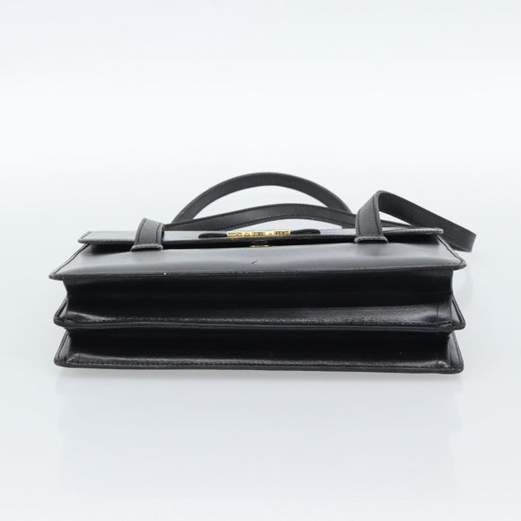 Christian Dior Hand Bag Leather Black Gold Auth 185093