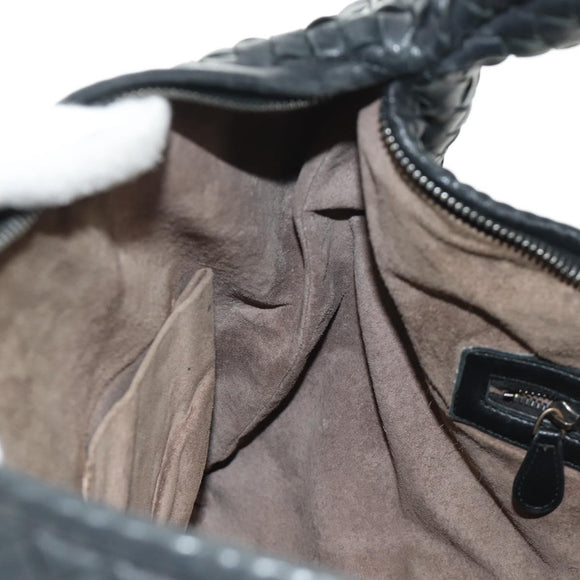 BOTTEGAVENETA INTRECCIATO Hobo Bag Leder Schwarz Gold 115654 Auth 185094SAM