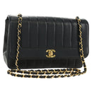 CHANEL Mademoiselle Chain Shoulder Bag Lamb Skin Black Gold CC Auth 185097SAM-1
