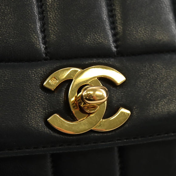 CHANEL Mademoiselle Chain Shoulder Bag Lamb Skin Black Gold CC Auth 185097SAM