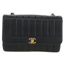 CHANEL Mademoiselle Chain Shoulder Bag Lamb Skin Black Gold CC Auth 185097SAM-13