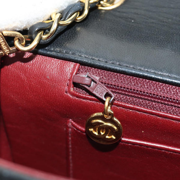 CHANEL Mademoiselle Chain Shoulder Bag Lamb Skin Black Gold CC Auth 185097SAM