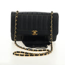 CHANEL Mademoiselle Chain Shoulder Bag Lamb Skin Black Gold CC Auth 185097SAM-12