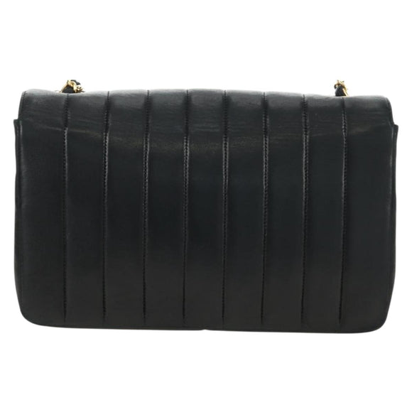 CHANEL Mademoiselle Chain Shoulder Bag Lamb Skin Black Gold CC Auth 185097SAM