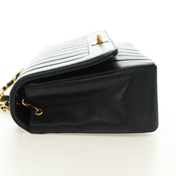 CHANEL Mademoiselle Chain Shoulder Bag Lamb Skin Black Gold CC Auth 185097SAM