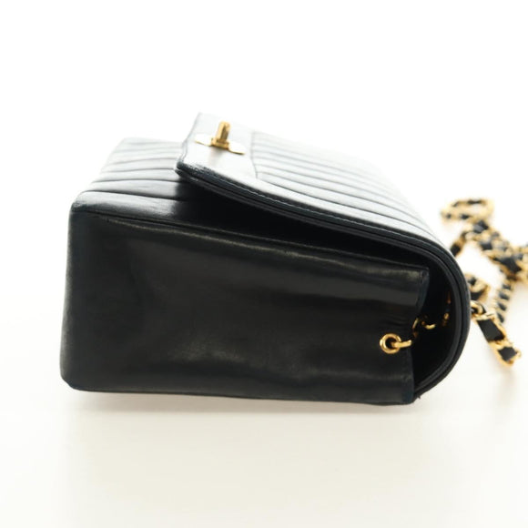 CHANEL Mademoiselle Chain Shoulder Bag Lamb Skin Black Gold CC Auth 185097SAM