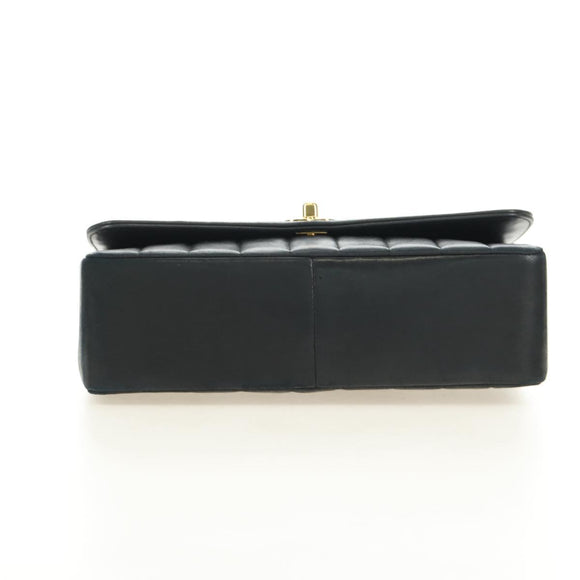 CHANEL Mademoiselle Chain Shoulder Bag Lamb Skin Black Gold CC Auth 185097SAM