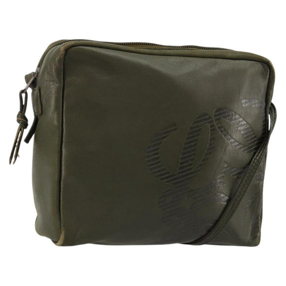 LOEWE Anagram Shoulder Bag Leather Khaki Auth 185099