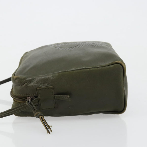LOEWE Anagram Shoulder Bag Leather Khaki Auth 185099