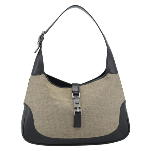 GUCCI Jackie Shoulder Bag Canvas Beige Silver 00963 Auth 185102V