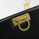 Salvatore Ferragamo Gancini Chain Shoulder Bag Leather Black Gold Auth 185103A-10