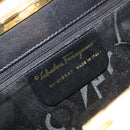 Salvatore Ferragamo Gancini Chain Shoulder Bag Leather Black Gold Auth 185103A-12