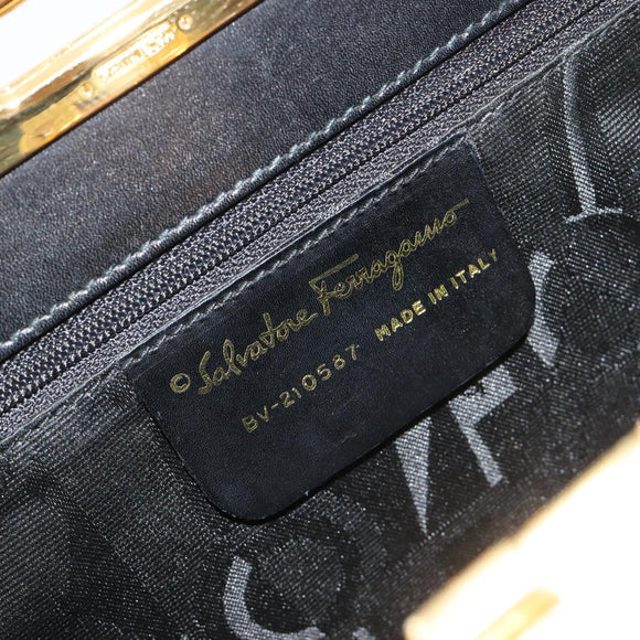 Salvatore Ferragamo Gancini Chain Shoulder Bag Leather Black Gold Auth 185103A