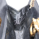 Salvatore Ferragamo Gancini Chain Shoulder Bag Leather Black Gold Auth 185103A-17