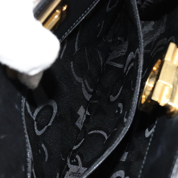 Salvatore Ferragamo Gancini Chain Shoulder Bag Leather Black Gold Auth 185103A