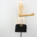 Salvatore Ferragamo Gancini Chain Shoulder Bag Leather Black Gold Auth 185103A-21