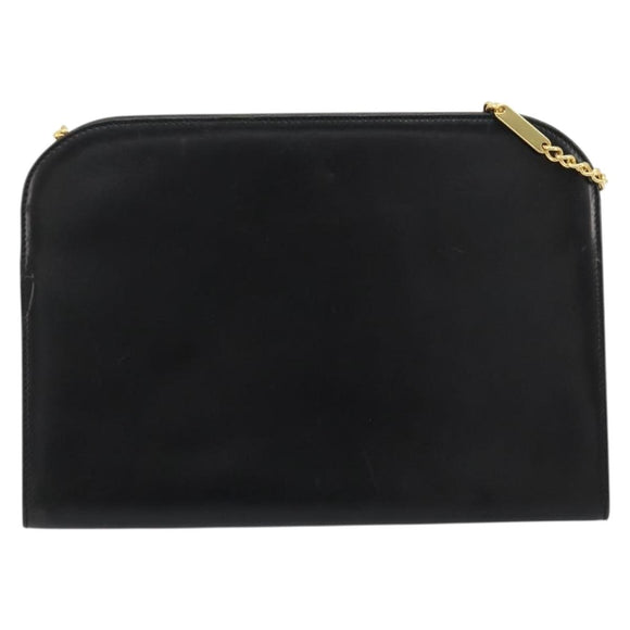 Salvatore Ferragamo Gancini Chain Shoulder Bag Leather Black Gold Auth 185103A