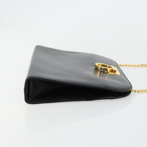 Salvatore Ferragamo Gancini Chain Shoulder Bag Leather Black Gold Auth 185103A