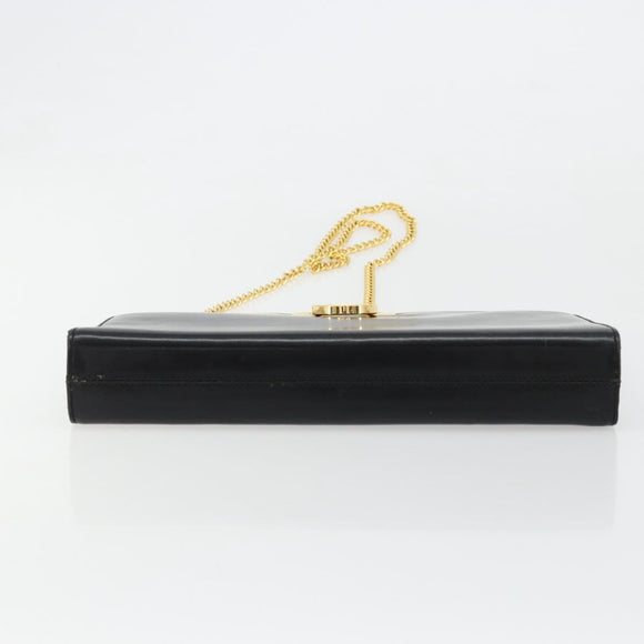 Salvatore Ferragamo Gancini Chain Shoulder Bag Leather Black Gold Auth 185103A