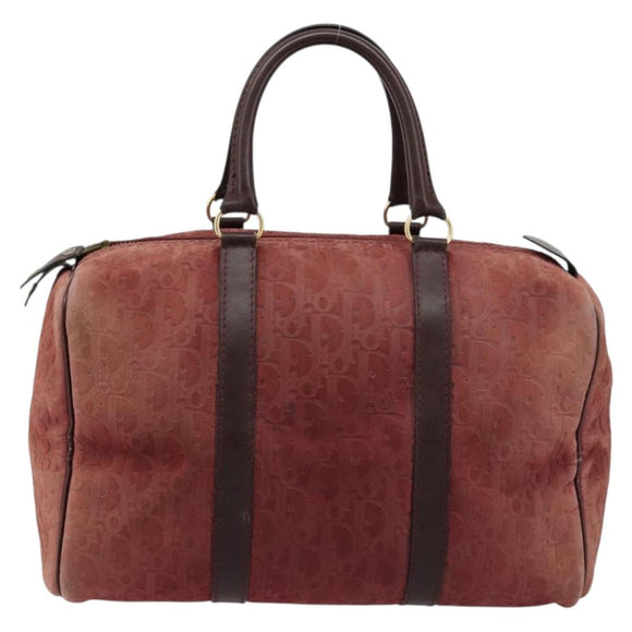 Christian Dior Trotter Canvas Boston Bag Suede Red Gold Auth 185105