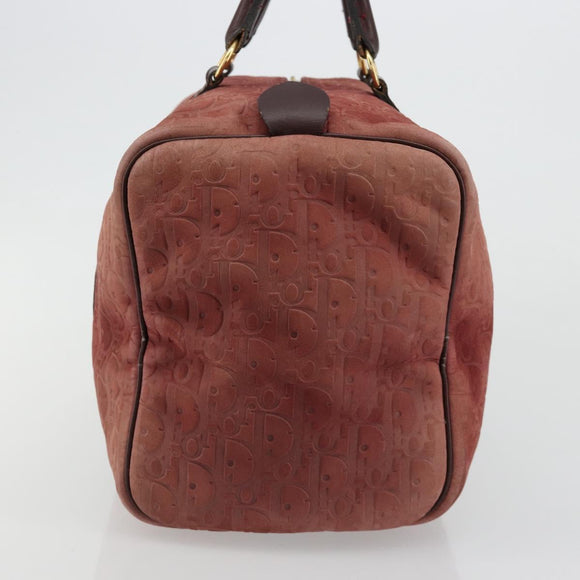 Christian Dior Trotter Canvas Boston Bag Suede Red Gold Auth 185105