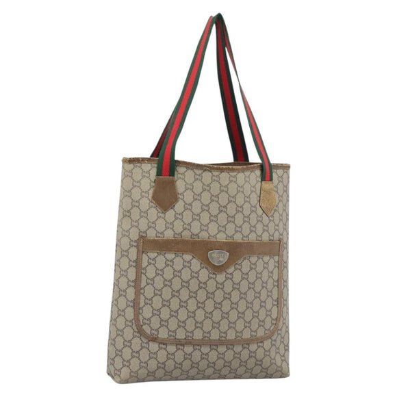 GUCCI GG Plus Supreme Tote Bag PVC Beige Gold Auth 185107