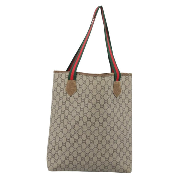 GUCCI GG Plus Supreme Tote Bag PVC Beige Gold Auth 185107