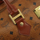 MCM Vicetos Logogram Hand Bag PVC Leather Brown Gold Auth 185111-15
