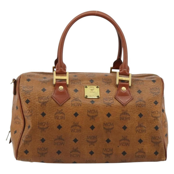 MCM Vicetos Logogram Hand Bag PVC Leather Brown Gold Auth 185111