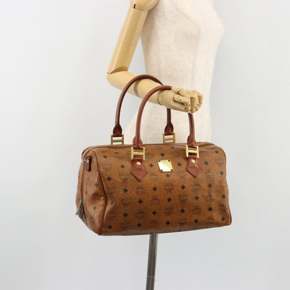 MCM Vicetos Logogram Hand Bag PVC Leather Brown Gold Auth 185111
