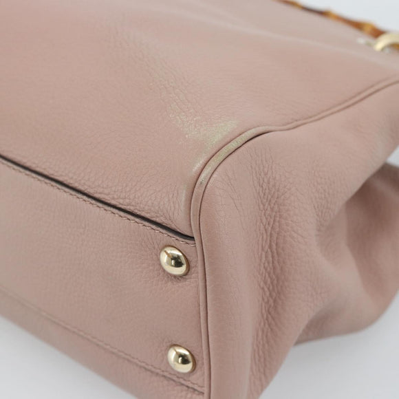 GUCCI Bamboo Hand Bag Leather Beige Gold 336032 Auth 185115A