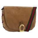 GUCCI Web Sherry Line Shoulder Bag Leather Brown Gold Auth 185117-1