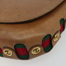GUCCI Web Sherry Line Shoulder Bag Leather Brown Gold Auth 185117-10