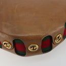 GUCCI Web Sherry Line Shoulder Bag Leather Brown Gold Auth 185117-12
