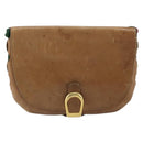 GUCCI Web Sherry Line Shoulder Bag Leather Brown Gold Auth 185117-2