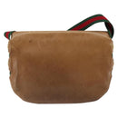 GUCCI Web Sherry Line Shoulder Bag Leather Brown Gold Auth 185117-2