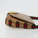 GUCCI Web Sherry Line Shoulder Bag Leather Brown Gold Auth 185117-3