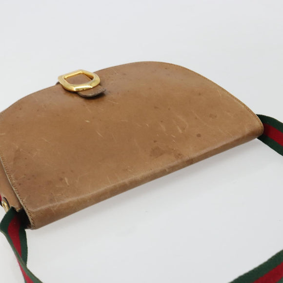 GUCCI Web Sherry Line Shoulder Bag Leather Brown Gold Auth 185117