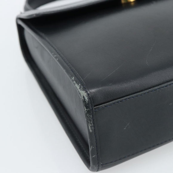 CELINE Hand Bag Leather Black Gold Auth 185125