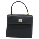CELINE Hand Bag Leather Black Gold Auth 185125-2