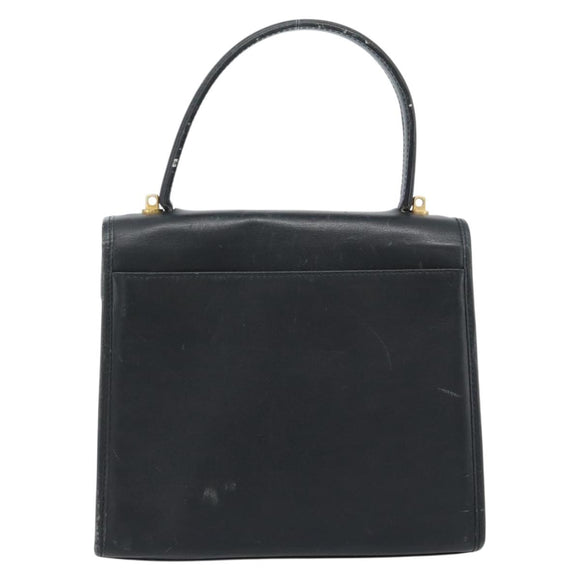 CELINE Hand Bag Leather Black Gold Auth 185125