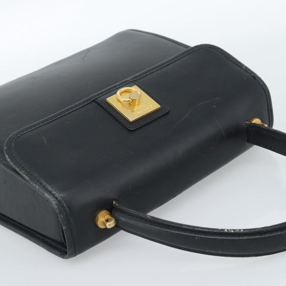 CELINE Hand Bag Leather Black Gold Auth 185125