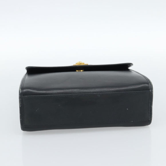 CELINE Hand Bag Leather Black Gold Auth 185125