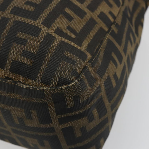 FENDI Zucca Canvas Mamma Baguette Shoulder Bag Black Brown Auth 185126